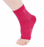 Open-Heel Compression Foot Sleeve – red, worn